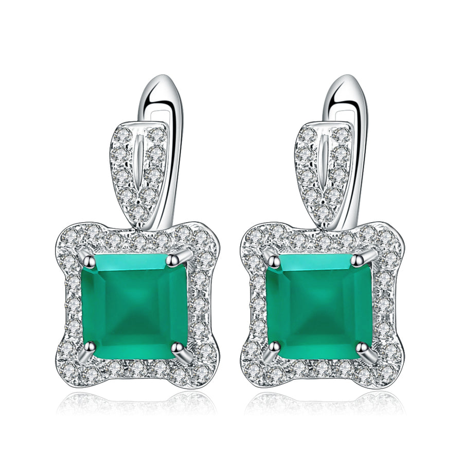 Rita Green Agate Silver Earrings