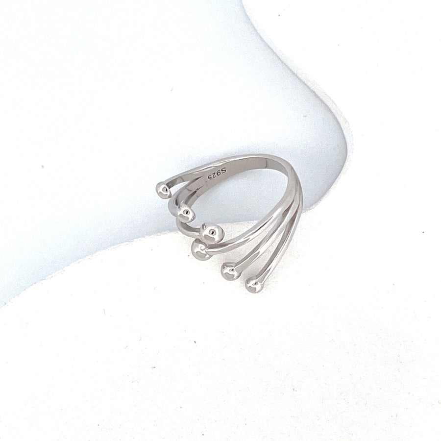 Zayla Solid Six Bead Silver Ring